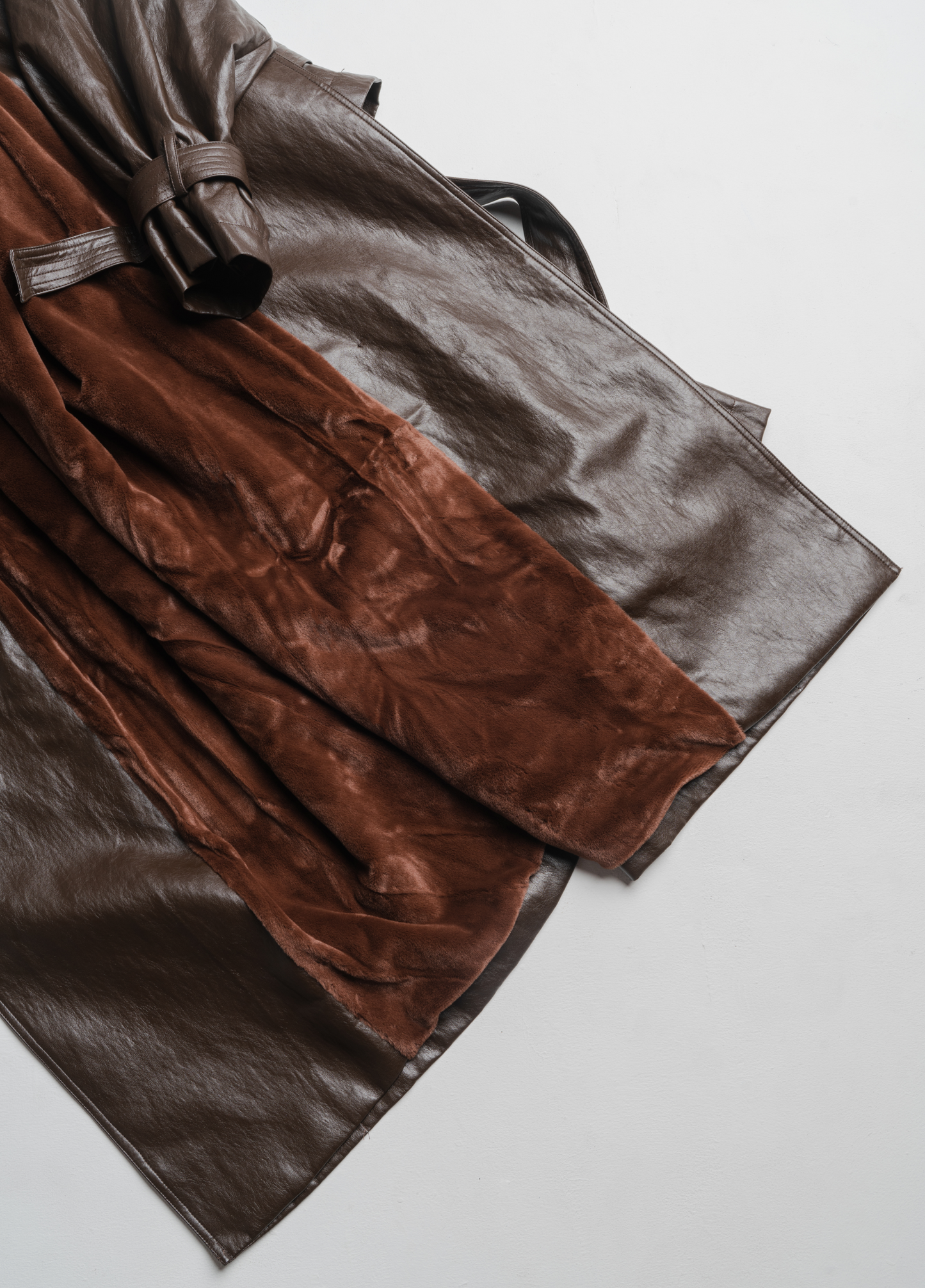 JULIETTA BELTED FAUX LEATHER TRENCH COAT